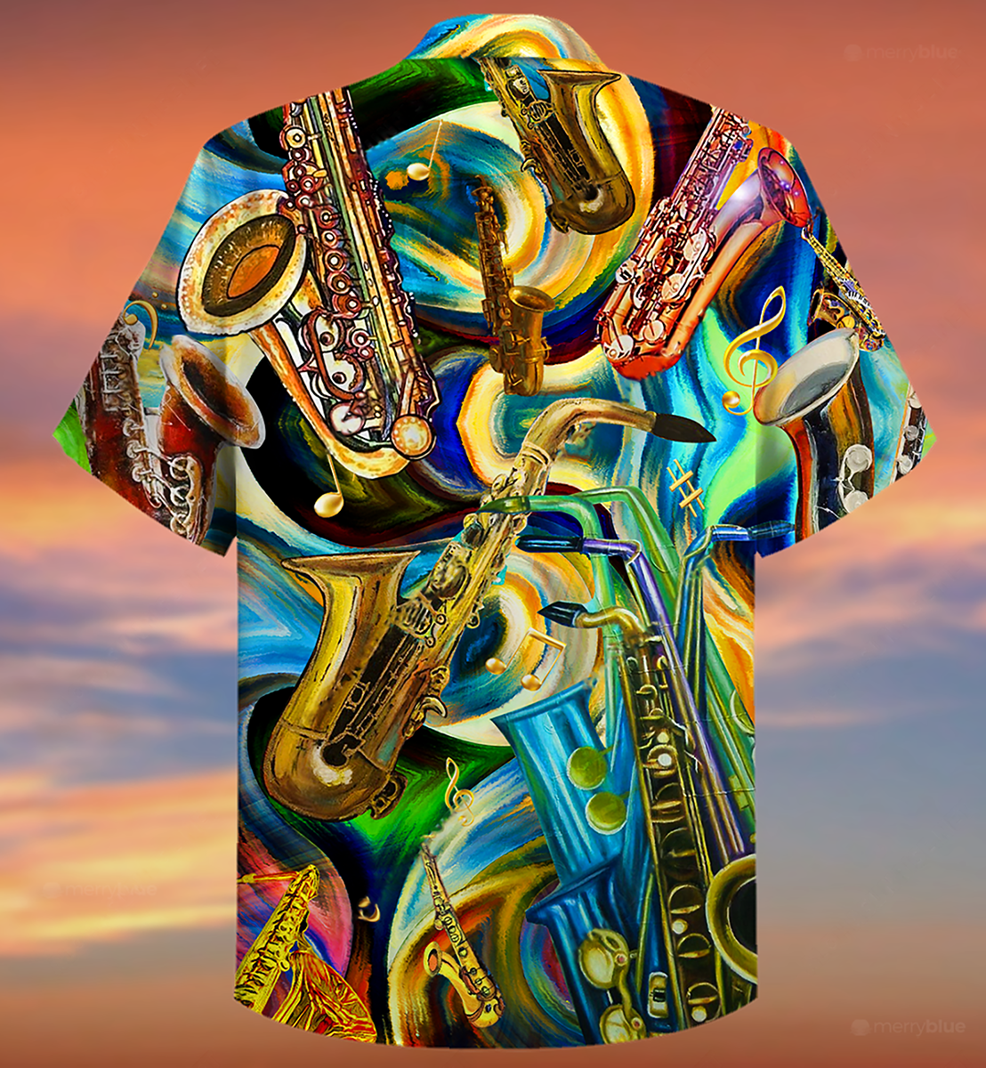 Saxophone Hawaiian Shirt With Detailed Graphic For Tropical Getaways Outdoor Fun And Everyday Wear