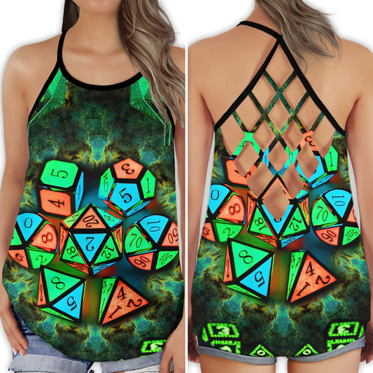 D20 Green Mysterious Dice Energy Hollow Tank Top For Yoga Workouts And Casual Wear