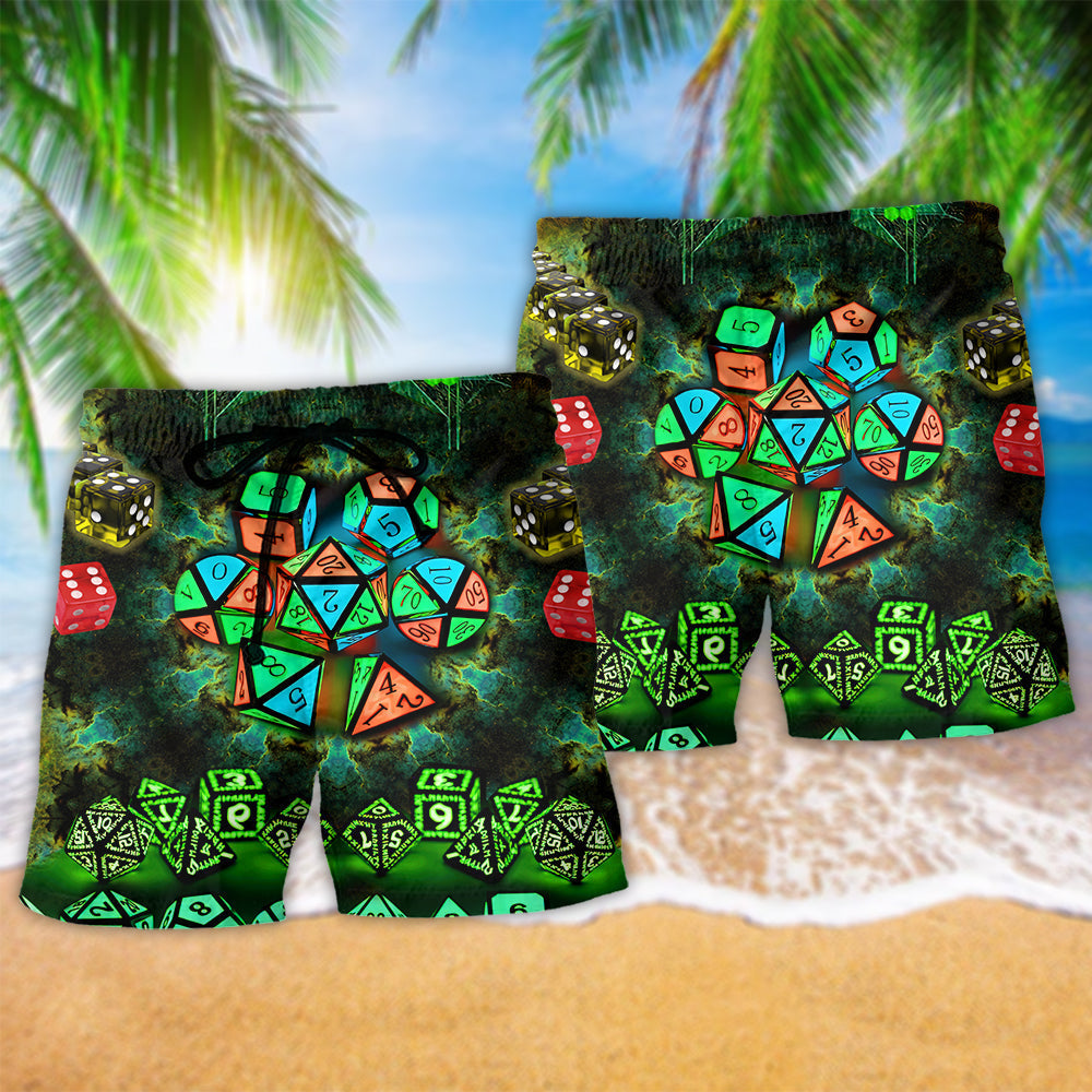 Glowing D20 Kaleidoscope Dice Beach Shorts Pattern Detail For Relaxed Weekends And Comfortable Daily Wear