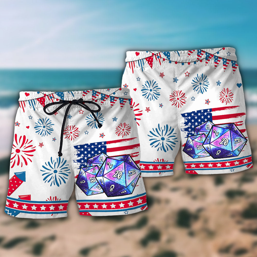 Independence Day Fantasy Dice Beach Shorts Pattern Detail For Poolside Fun And Bright Seasonal Outfits