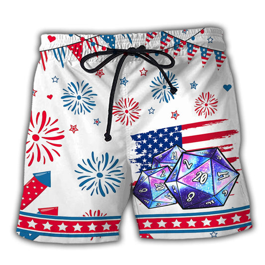 Independence Day Fantasy Dice Beach Shorts For Oceanfront Escapes And Bright Seasonal Outfits