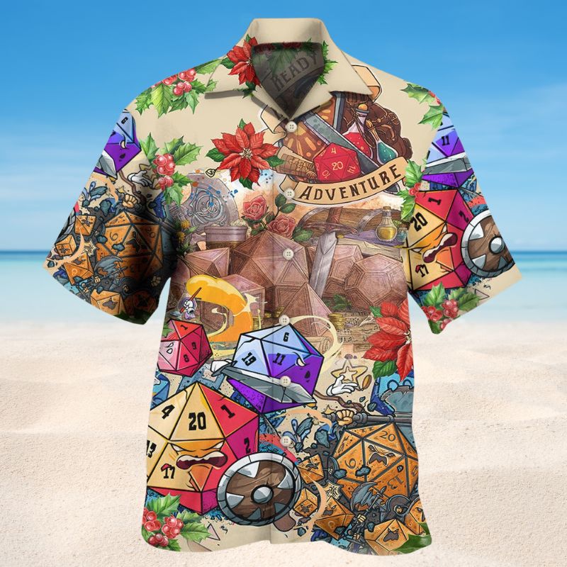 Fantasy Dice Ready Adventure Christmas Hawaiian Shirt For Summer Vacation, Beach Travel, And Casual Wear