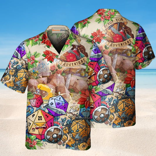 Fantasy Dice Ready Adventure Christmas Hawaiian Shirt For Summer Vacation, Beach Travel, And Casual Wear