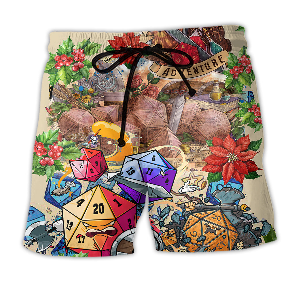 D20 Adventure Christmas Beach Shorts Pattern View For Relaxed Vacation Styling