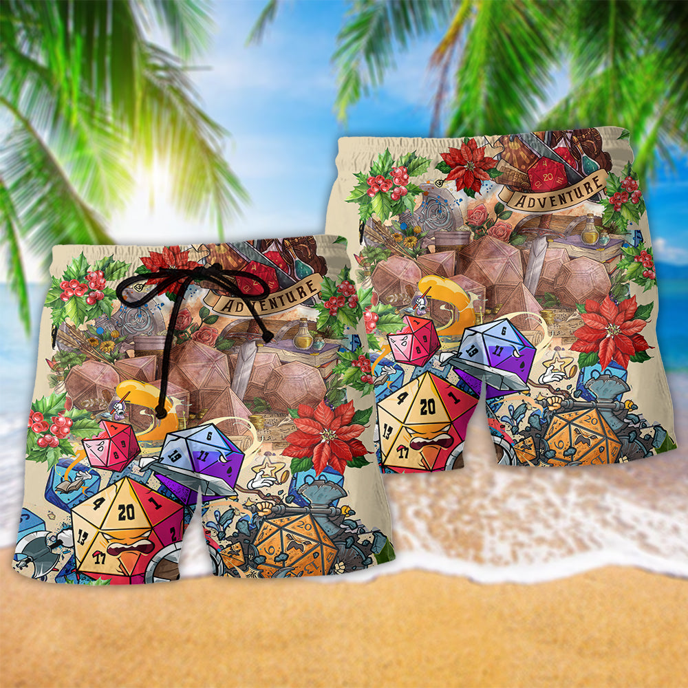 Christmas Fantasy Dice Beach Shorts Pattern Detail For Poolside Fun And Travel Ready Comfort