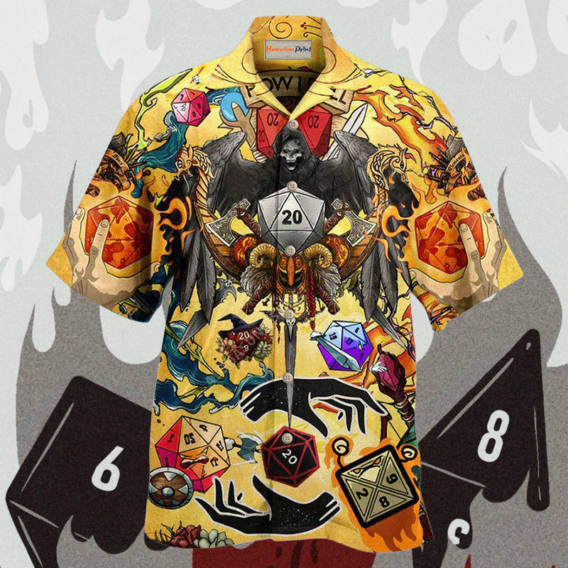 Tabletop Dice Roll Hawaiian Shirt Artwork Detail For Tropical Trips And Casual Outings