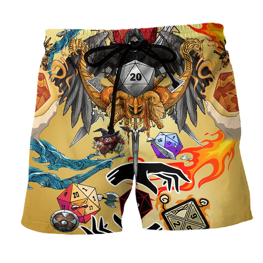 D20 Roll The Dice Chance Beach Shorts Pattern View For Weekend Trips And Outdoor Activities
