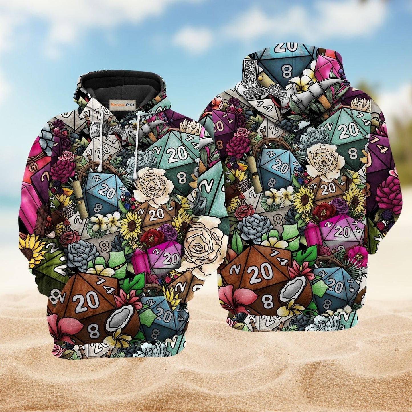 Hippie D20 Flower Dice Hoodie For Bohemian Events Everyday Wear And Creative Gifting