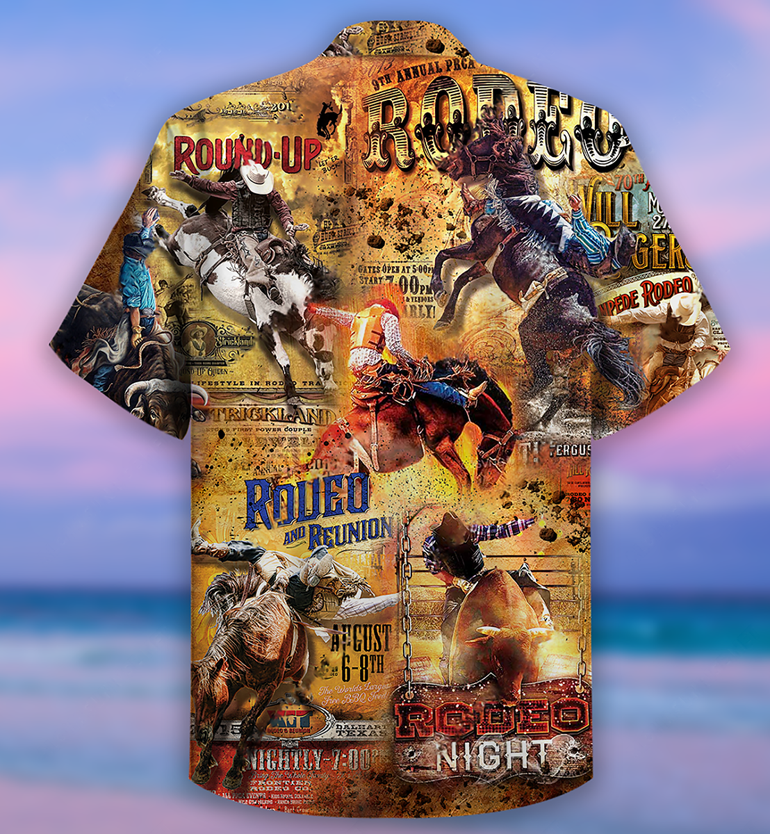 Cowboy Rodeo Sport Hawaiian Shirt Pattern Detail For Vacation Travel And Daily Wear