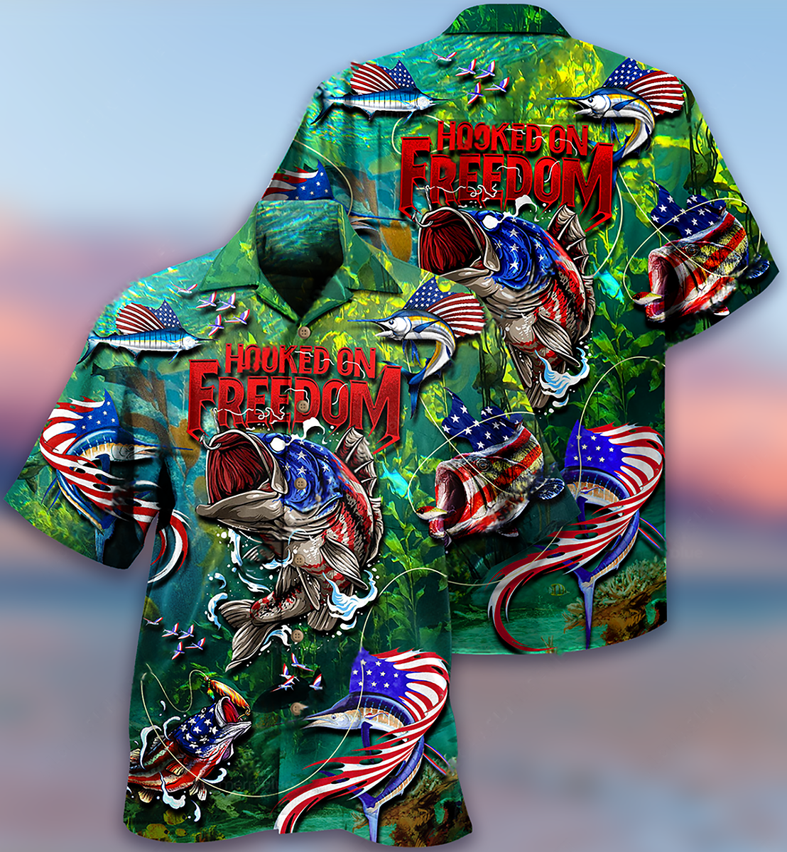 Fishing Hooked Freedom American Hawaiian Shirt For Beach Parties And Weekend Getaways