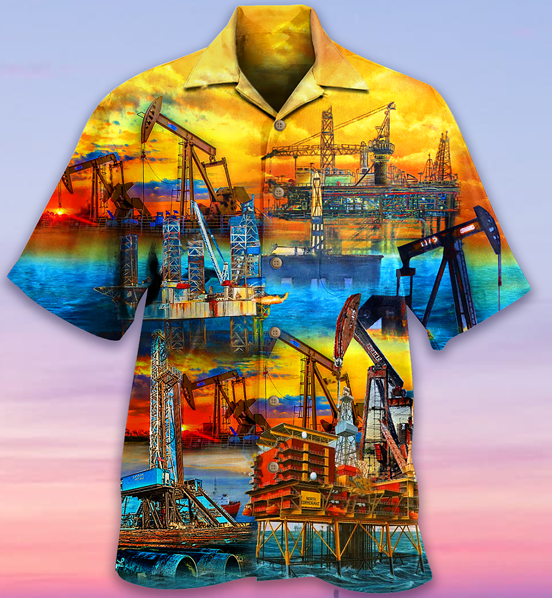 Oil Sunset Field Hawaiian Shirt Artwork View For Weekend Travel And Beach Style