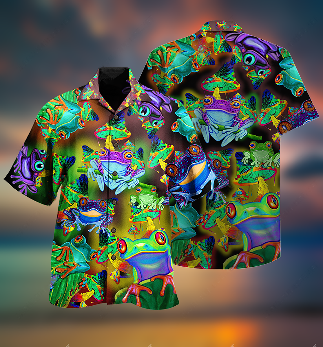 Funny Frog Mushrooms Hawaiian Shirt For Vacation Days And Relaxed Coastal Outings