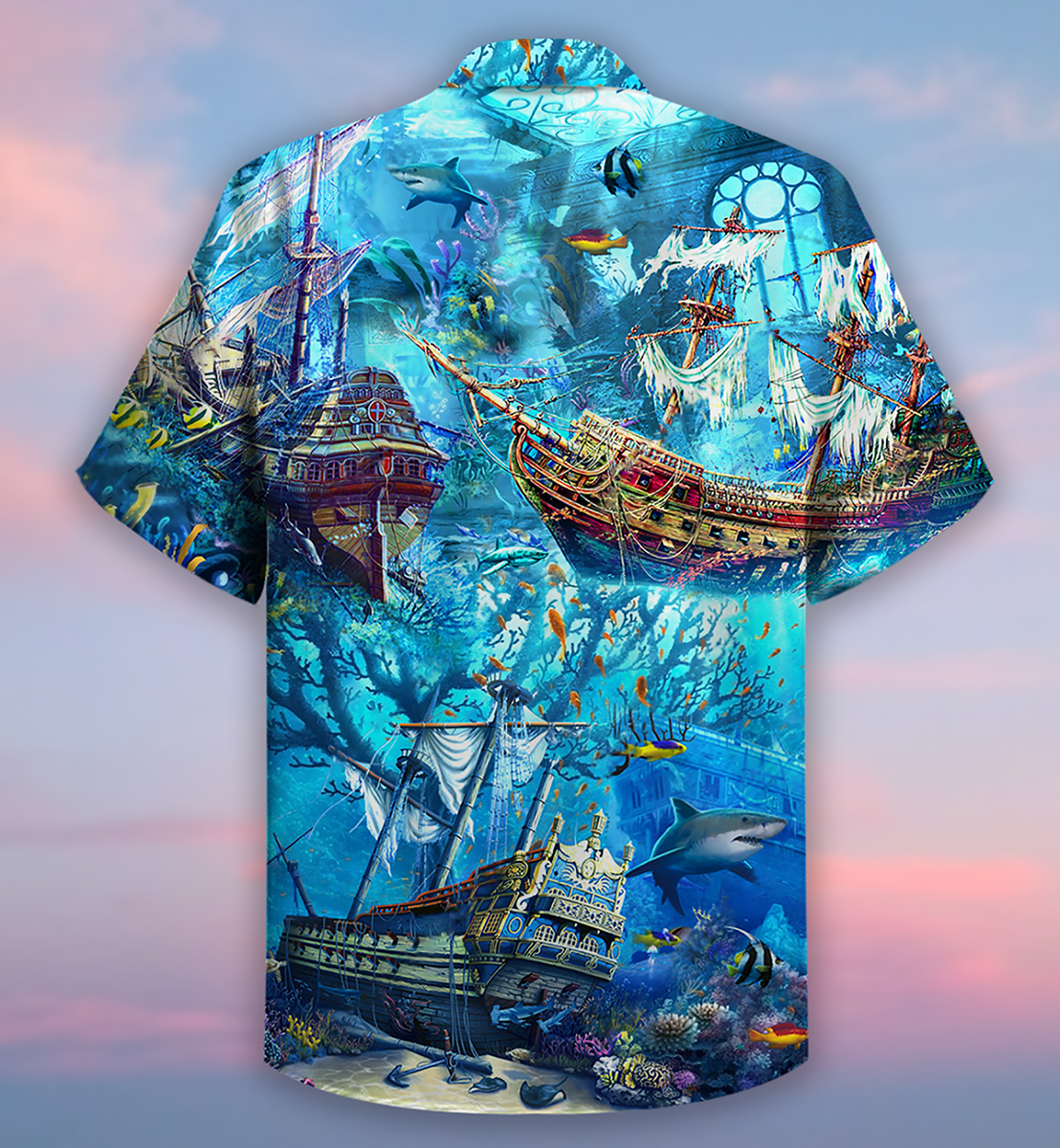 Ship Underwater Treasures Forgotten Hawaiian Shirt Pattern Detail For Vacation Travel And Daily Wear