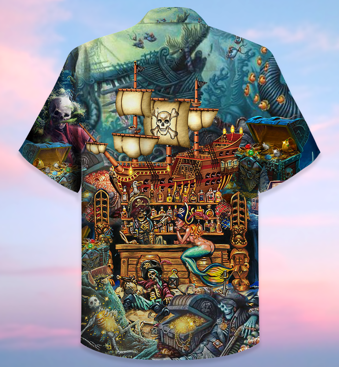 Skull Pirate Treasure Night At Sea Limited Edition – Hawaiian Shirt
