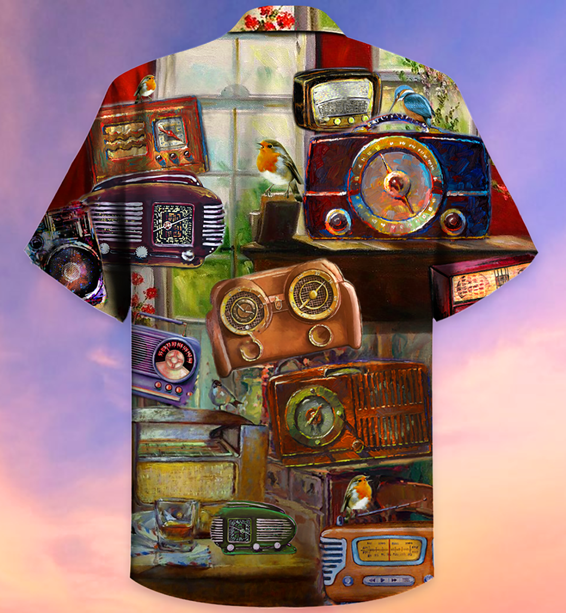 Vintage Radio Hawaiian Shirt With Detailed Graphic For Tropical Parties Vacation Travel And Casual Summer Style