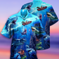 Blue Ship Shark Fishing Small Ocean Hawaiian Shirt For Poolside Relaxation And Sunny Getaways