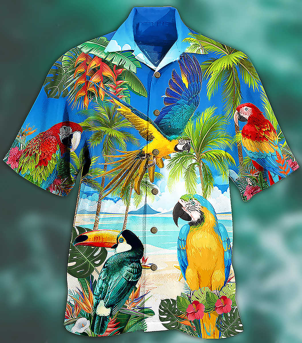 Parrot Beach Hawaiian Shirt For Vacation Days And Relaxed Coastal Outings