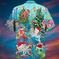Festive Happy Octopus Christmas Hawaiian Shirt Pattern Detail For Vacation Travel And Daily Wear