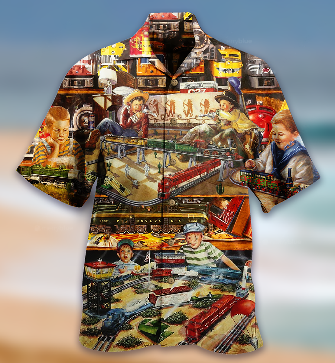Vintage Train Toys Amazing Hawaiian Shirt Design Detail For Sunny Adventures And Casual Wear