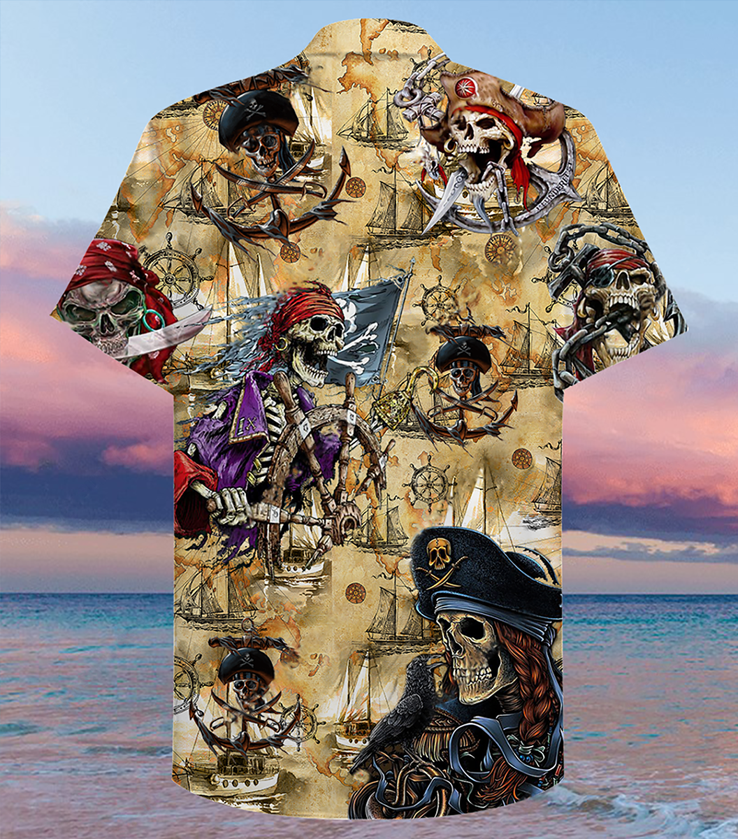 Skull Nautical Pirate Amazing Hawaiian Shirt Pattern View For Lightweight Everyday Style