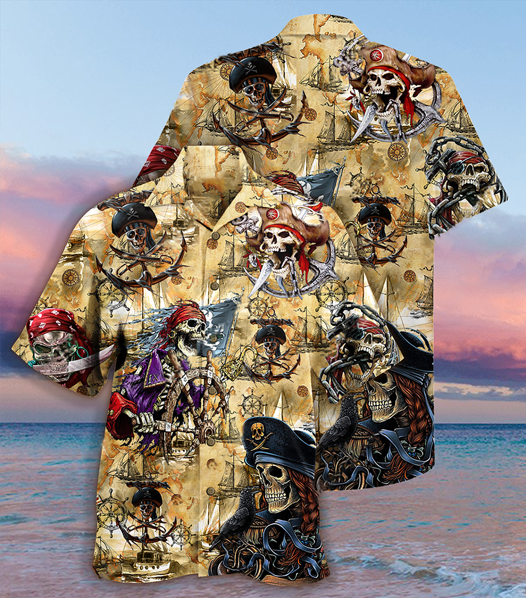 Skull Nautical Pirate Amazing Hawaiian Shirt Artwork Detail For Tropical Trips And Casual Outings