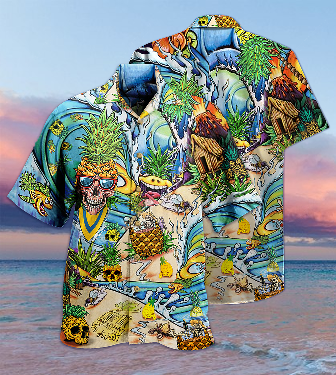 Skull Pineapple Fruit Amazing Hawaiian Shirt Pattern Detail For Summer Holidays And Outdoor Fun