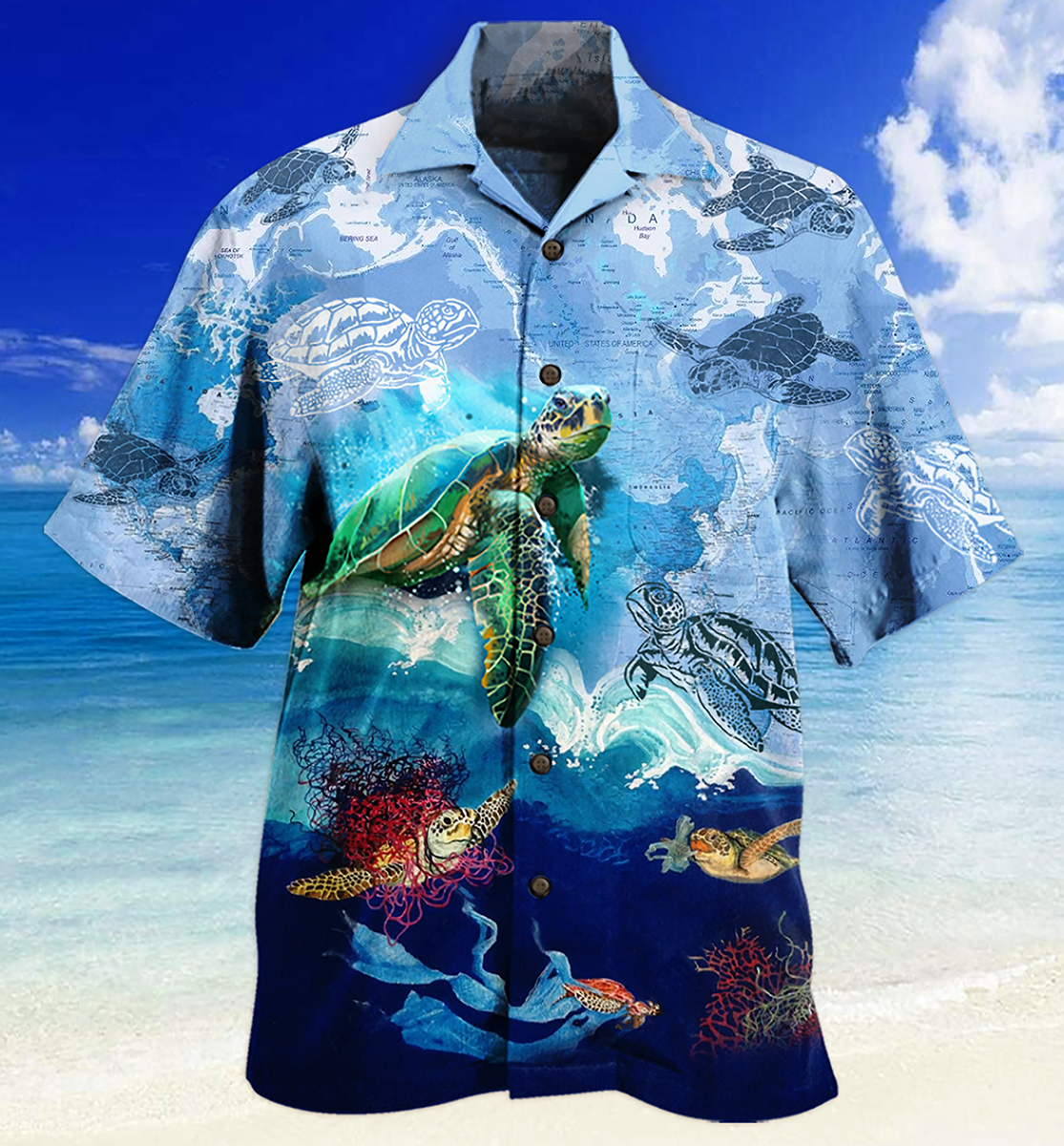 Turtle Flow Hawaiian Shirt Design Detail For Sunny Adventures And Casual Wear