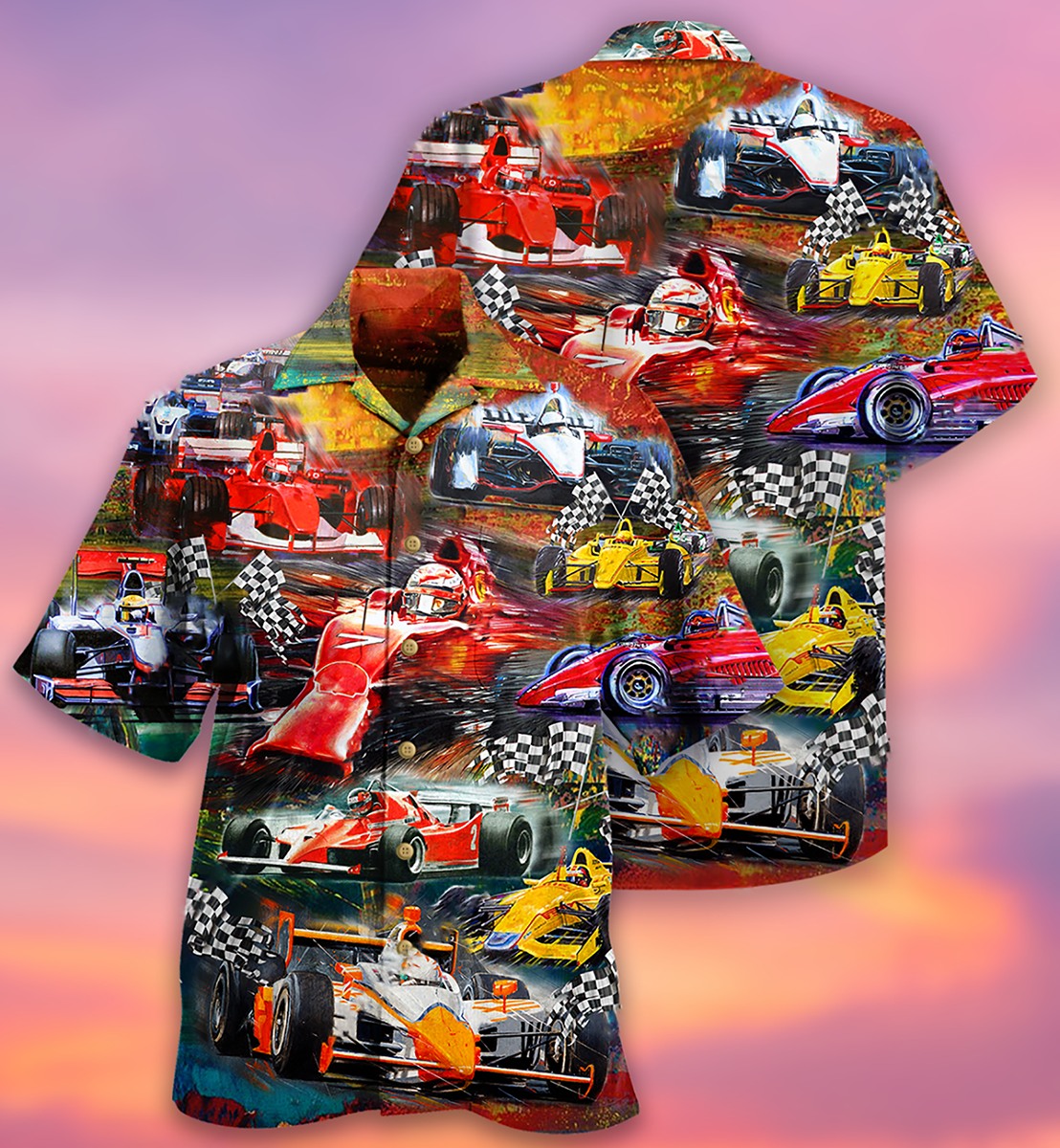 Car Racing Race Hawaiian Shirt Pattern Detail For Summer Holidays And Outdoor Fun