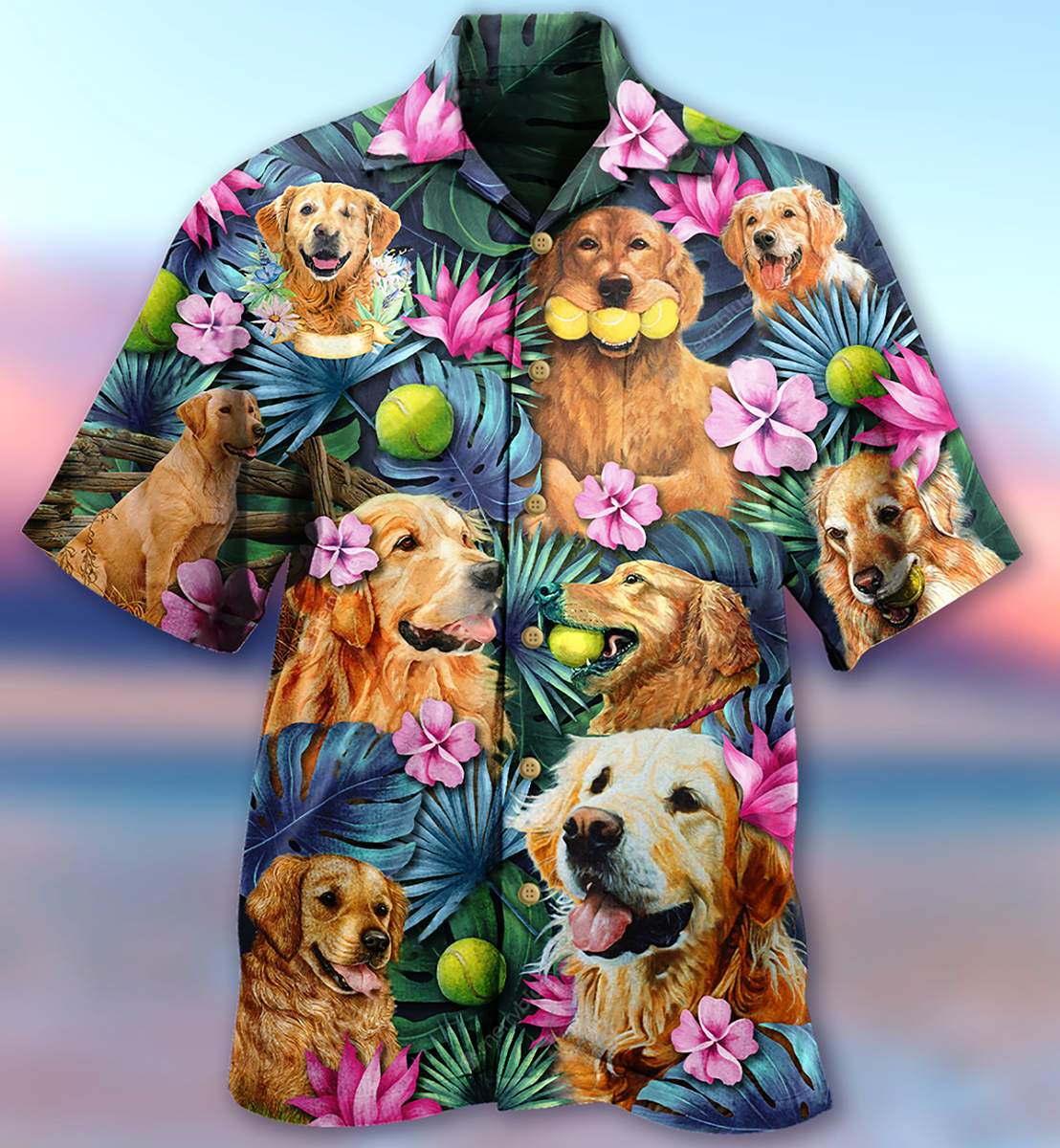 Dog Golden Retriever Hug Hawaiian Shirt Pattern View For Lightweight Everyday Style