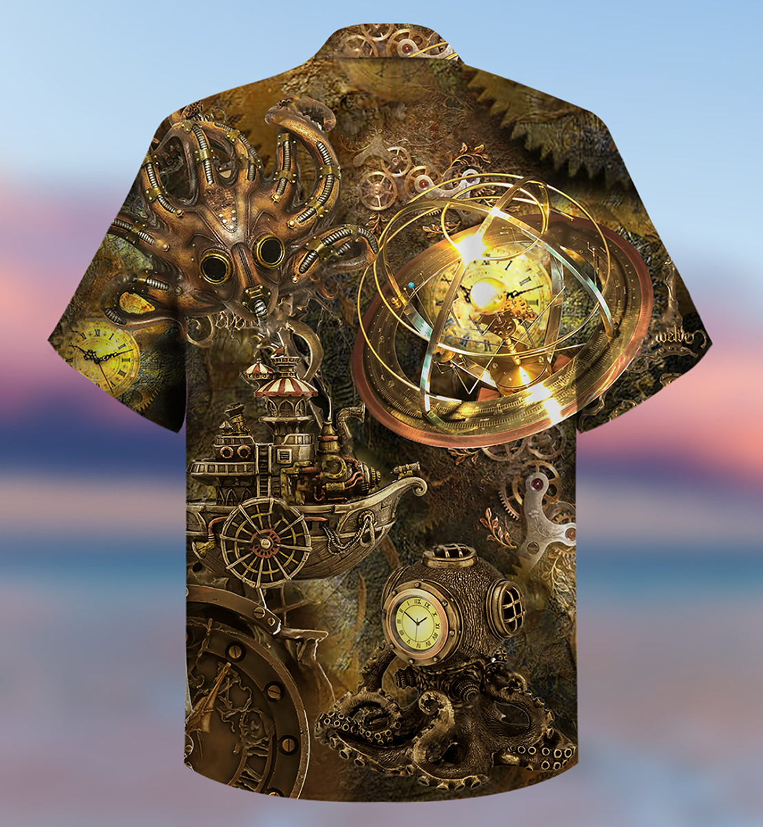 Steampunk Octopus Revolution Hawaiian Shirt Design Detail For Beach Days And Holiday Travel