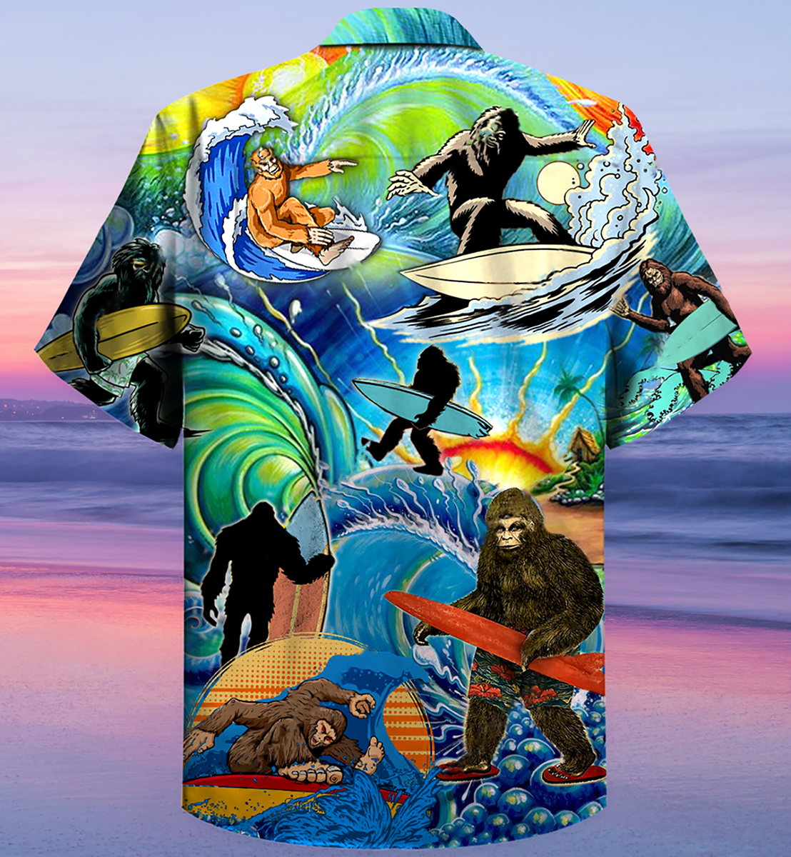 Forest Creature Surfing Hawaiian Shirt Pattern Detail For Vacation Travel And Daily Wear