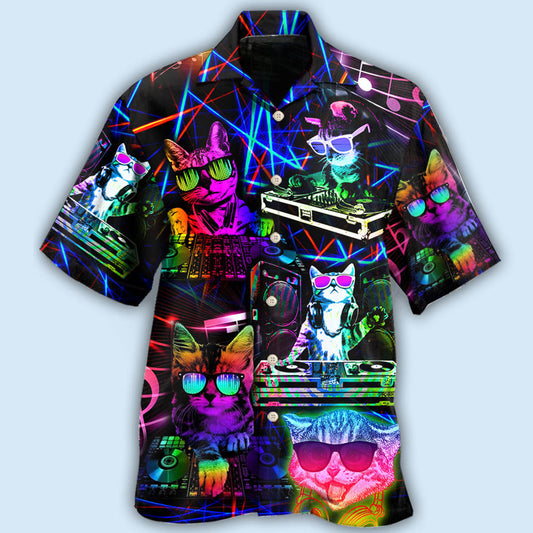Funny DJ Cat Hawaiian Shirt For Festival Travel, Beach Gatherings, And Relaxed Summer Style