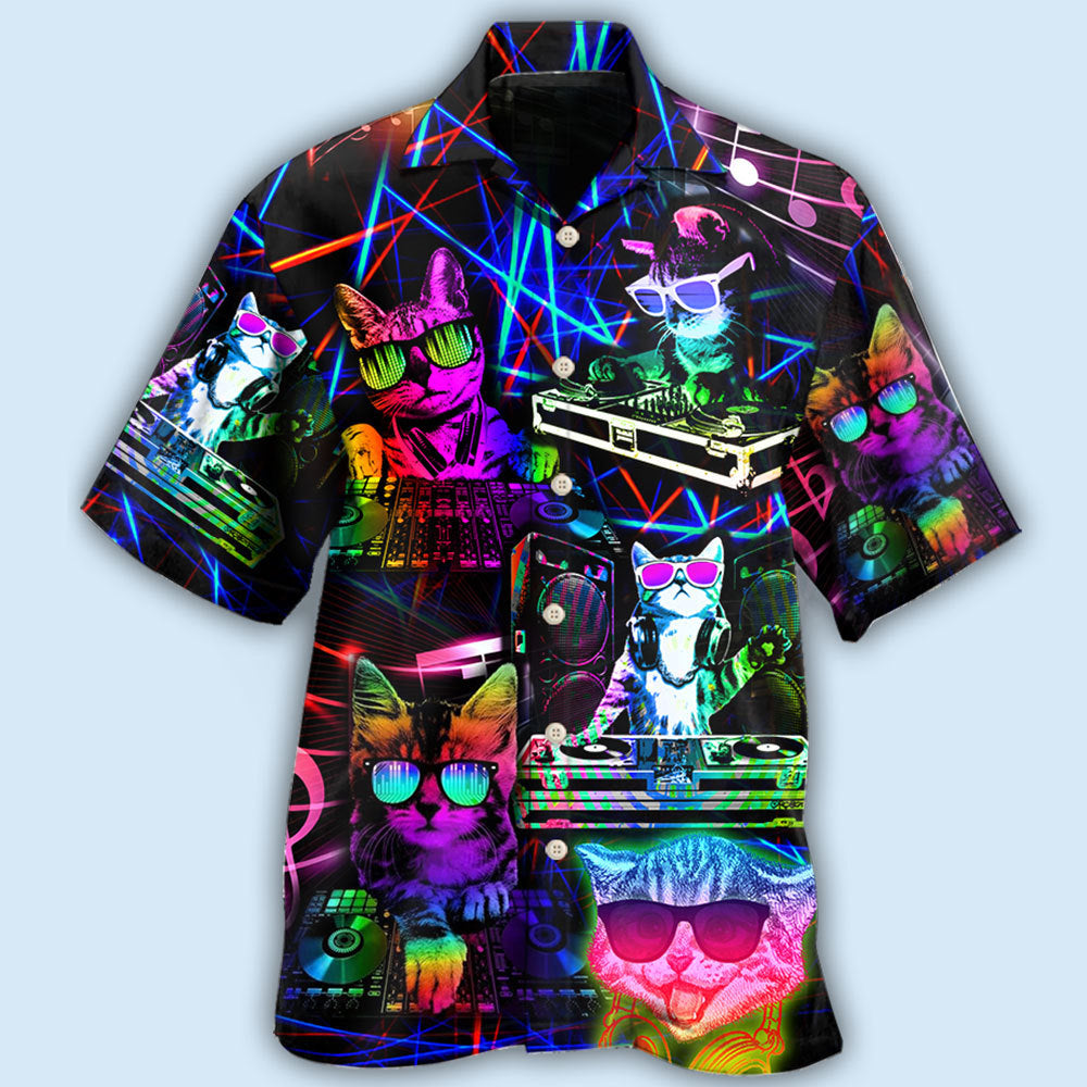 Cat DJ Music Hawaiian Shirt Pattern Detail For Vacation Travel And Daily Wear