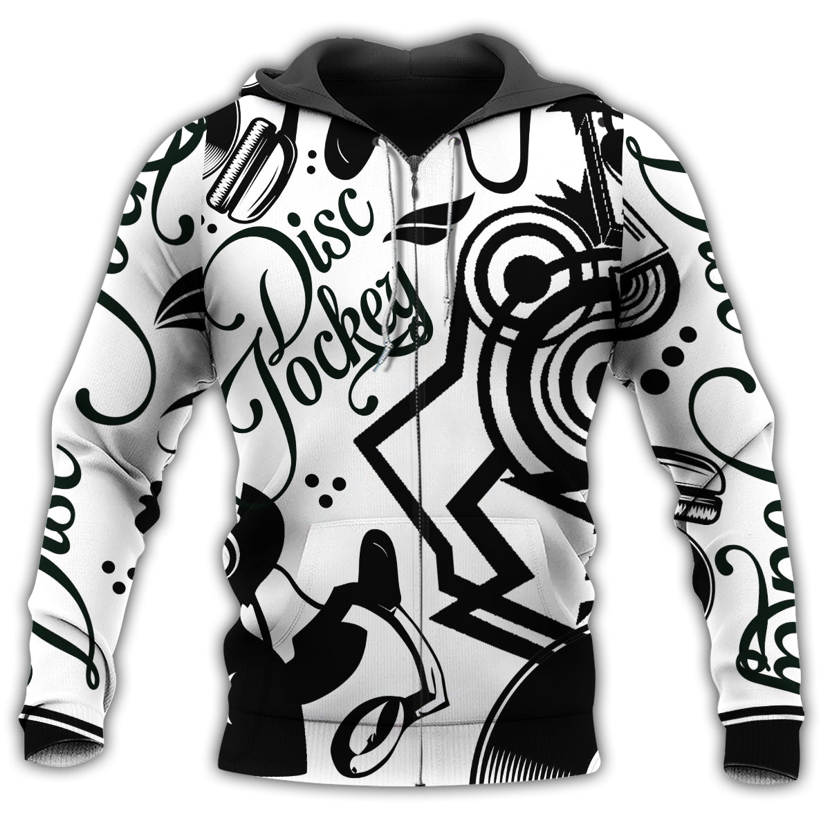 Black White DJ Music Hoodie For Festival Outfits Music Events And Relaxed Daily Style