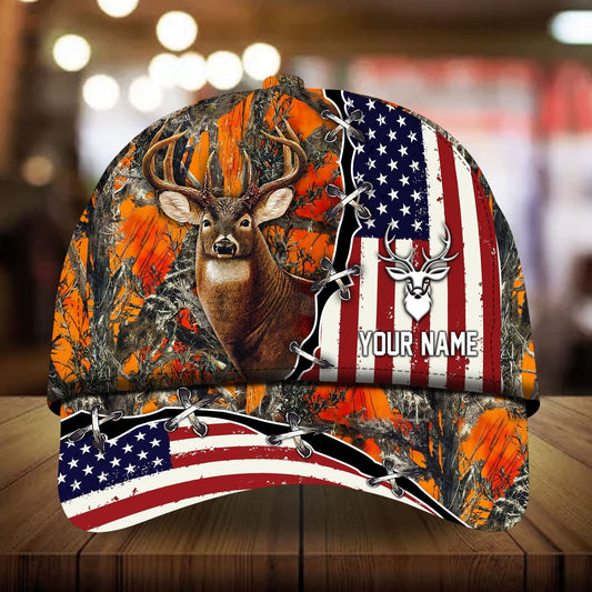 US Flag Deer Hunting Personalized Classic Cap For Everyday Outfits Coastal Travel And Gift Giving