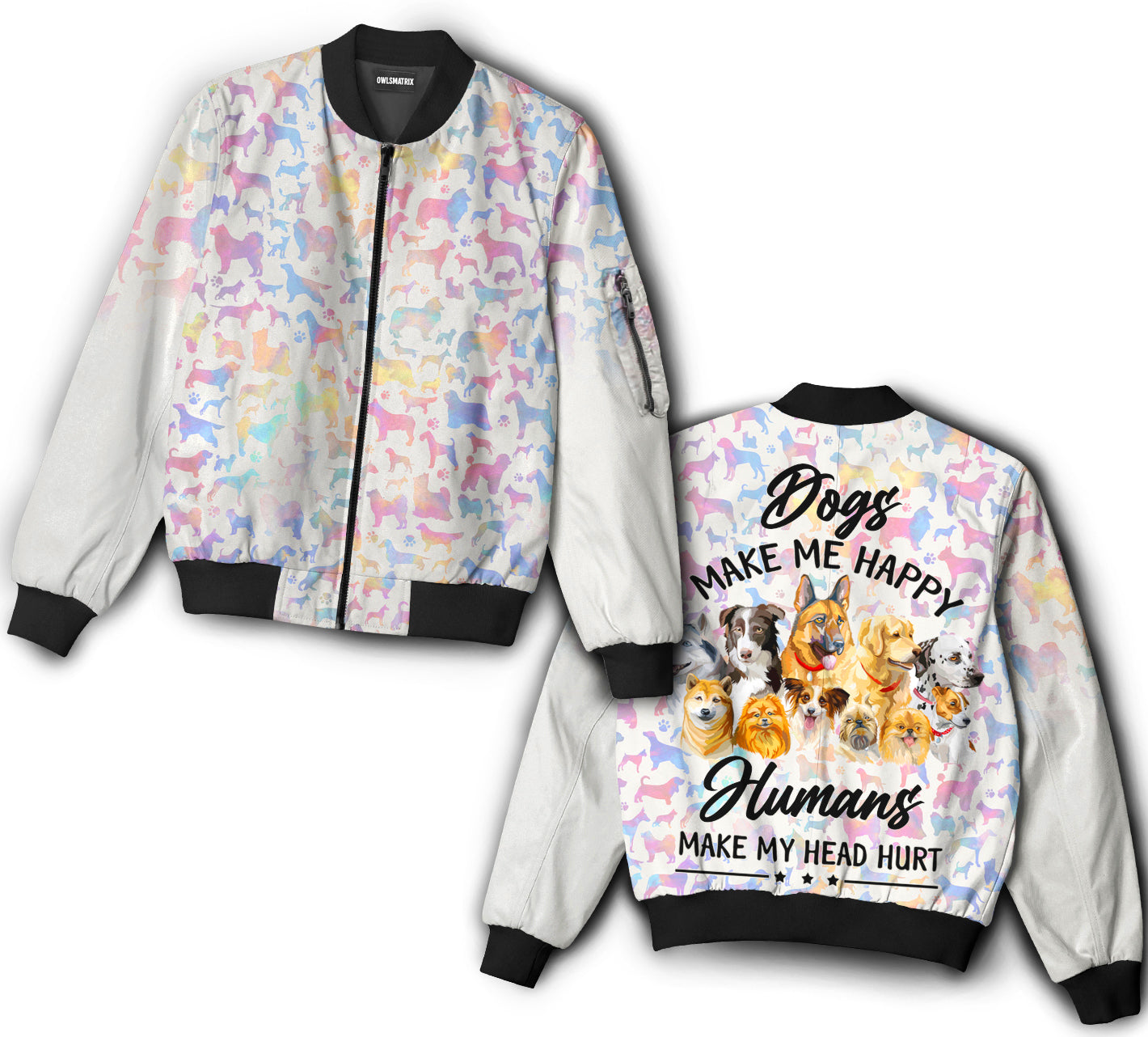 Dogs make me happy - Bomber jacket - BOMJ02TNH030921 - Owls Matrix LTD