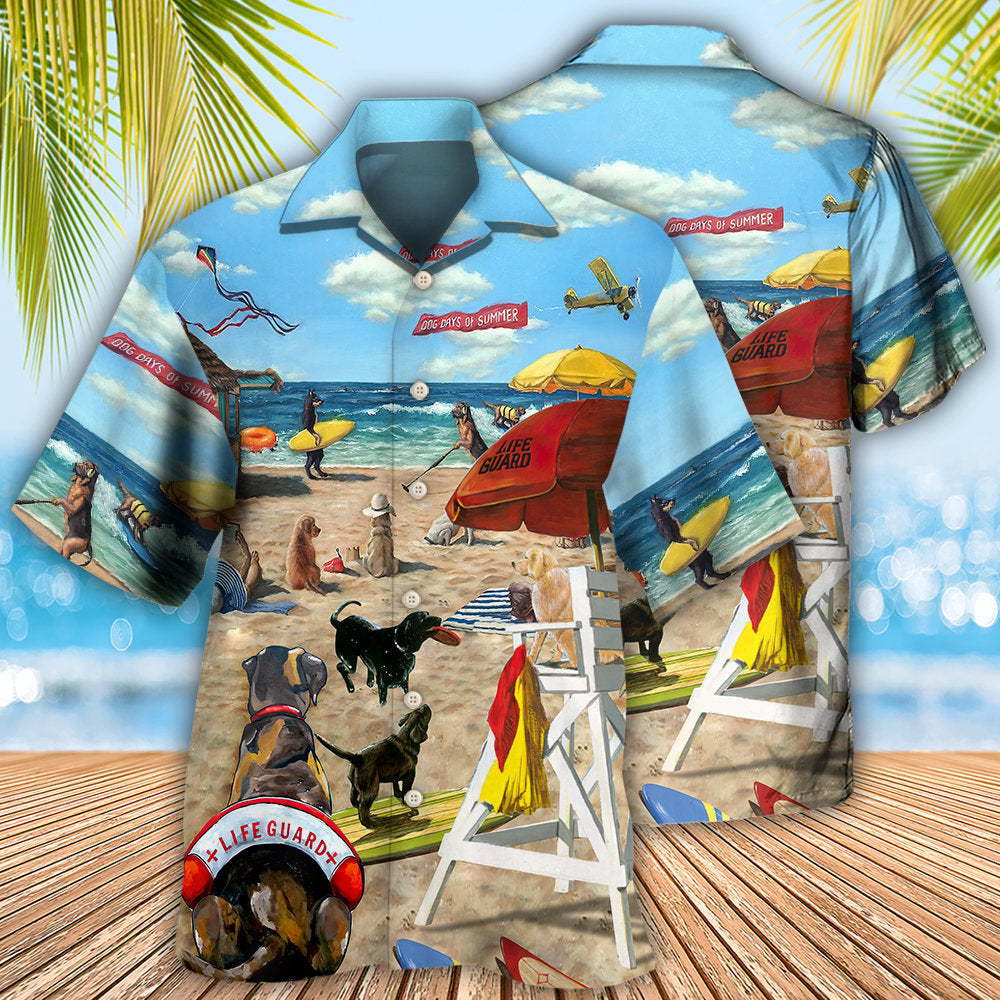 Dog Lifeguard Beach Fun Illustration Hawaiian Shirt For Vacation Days And Relaxed Coastal Outings