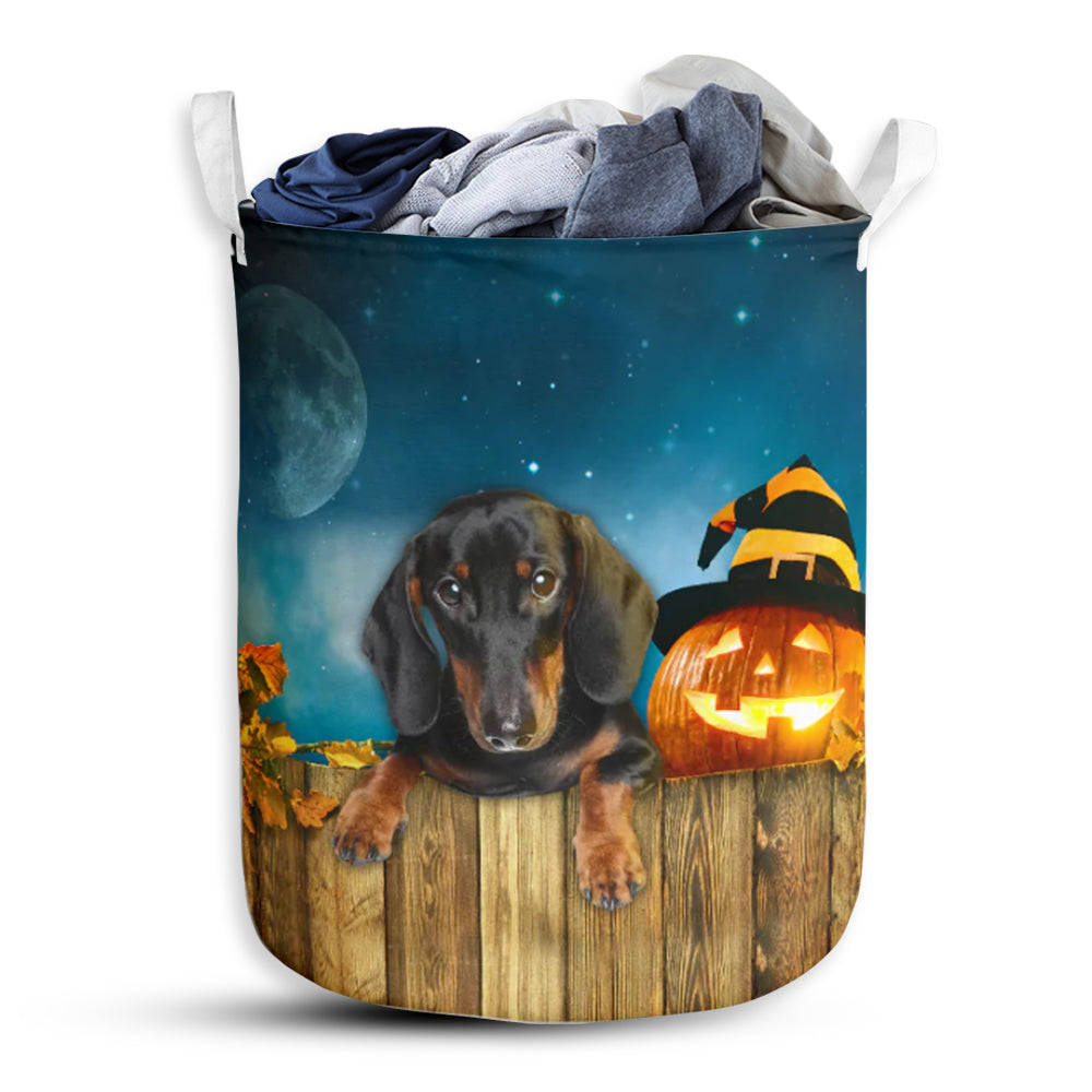 Dachshund And Pumpkin Halloween Night Laundry Basket For Bathroom Bedroom Storage