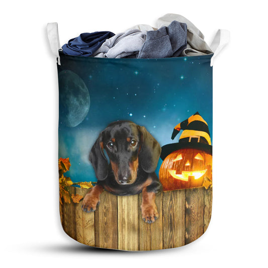 Dachshund And Pumpkin Halloween Night Laundry Basket For Bathroom Bedroom Storage