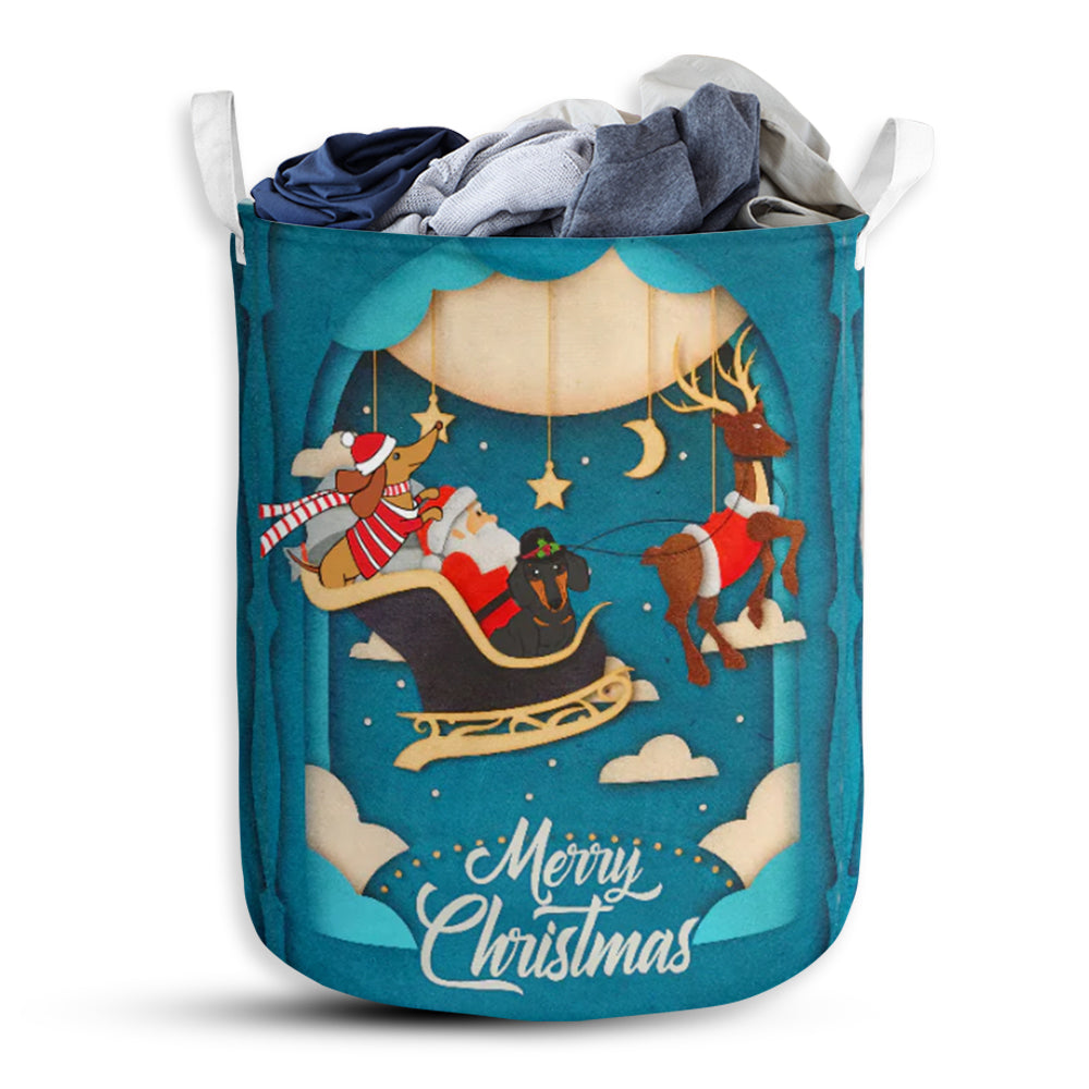 Dachshund And Santa Merry Christmas Laundry Basket For Bathroom Bedroom Storage