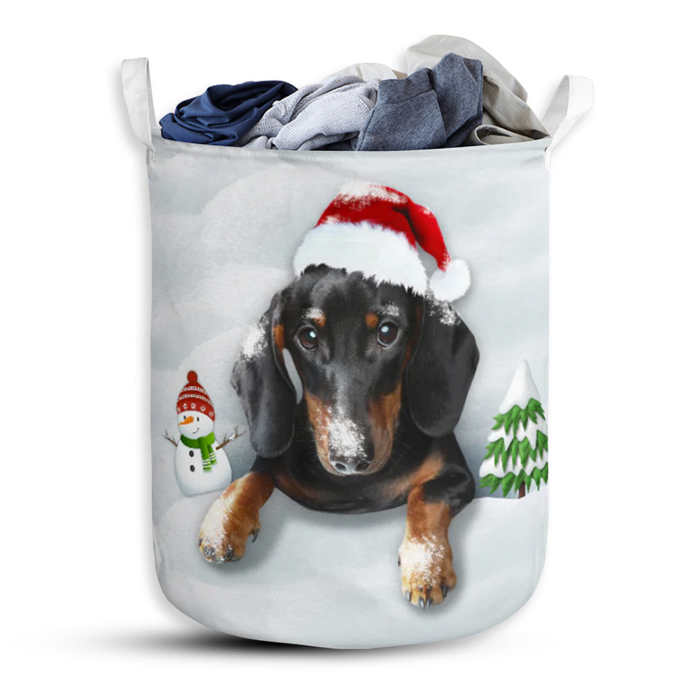 Dachshund And Snow Merry Christmas Laundry Basket For Bathroom Bedroom Storage