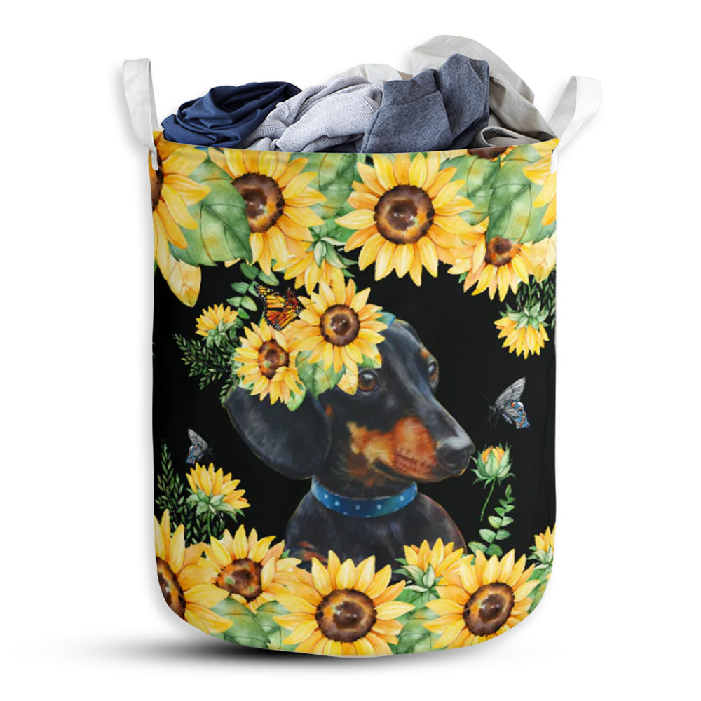 Dachshund And Sunflower Laundry Basket For Bathroom Bedroom Storage