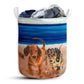 Dachshund Beach Blue Laundry Basket For Bathroom Bedroom Storage