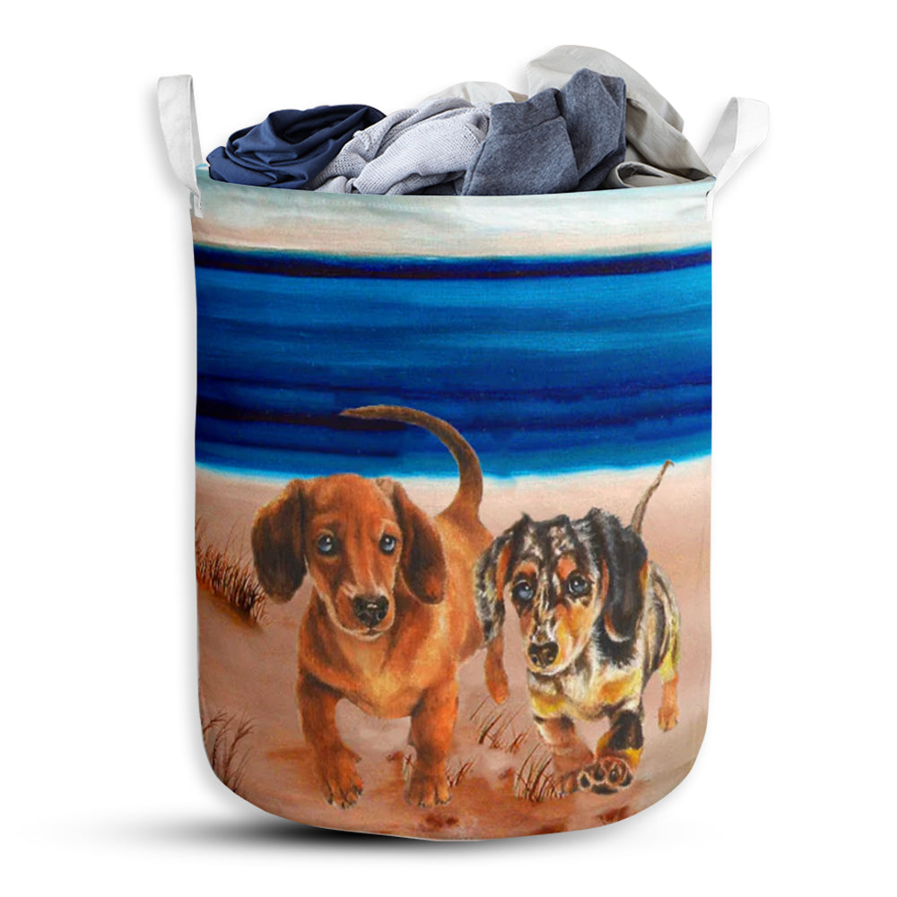 Dachshund Beach Blue Laundry Basket For Bathroom Bedroom Storage