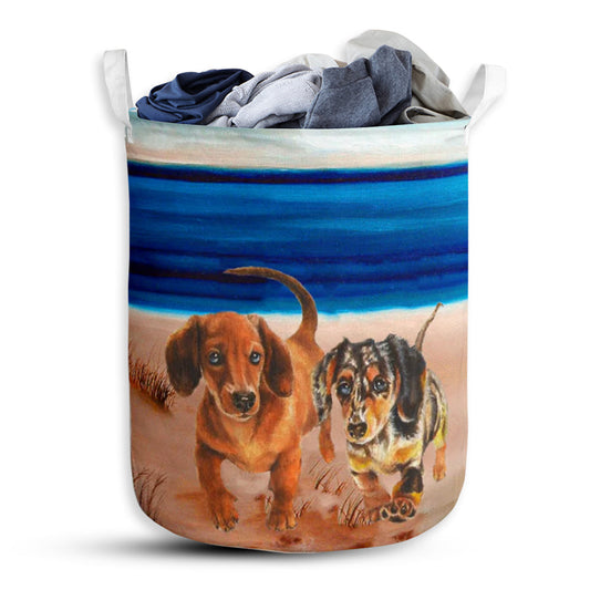 Dachshund Beach Blue Laundry Basket For Bathroom Bedroom Storage