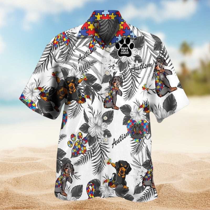 Dachshund Cool Autism Awareness Hawaiian Shirt For Tropical Holiday, Island Adventure, And Easygoing Fashion