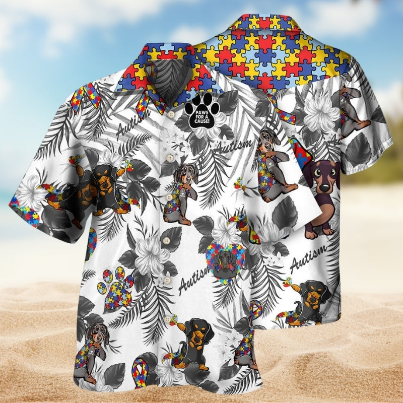 Dachshund Cool Autism Awareness Hawaiian Shirt For Beachside Event, Seasonal Celebration, And Relaxed Summer Style