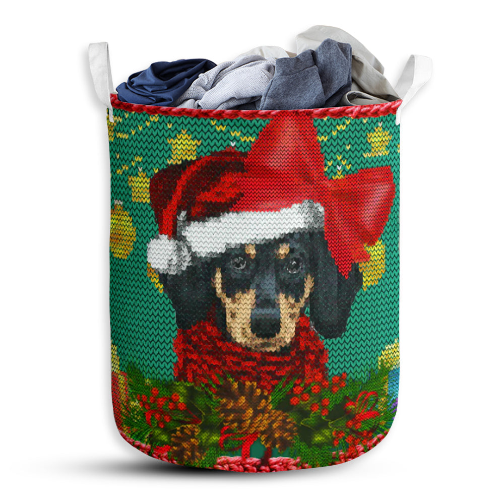 Dachshund Crochet Christmas Laundry Basket For Bathroom Bedroom Storage