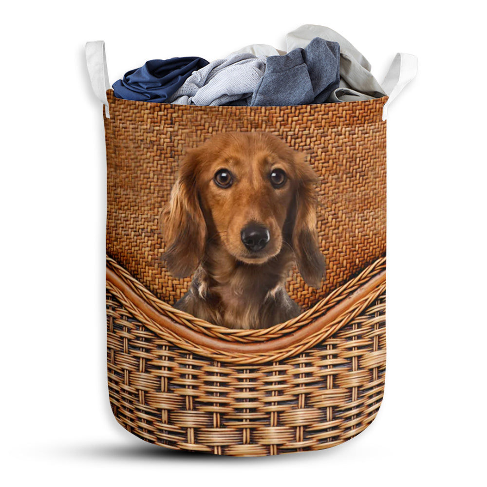 Dachshund Dog Rattan Laundry Basket For Bathroom Bedroom Storage