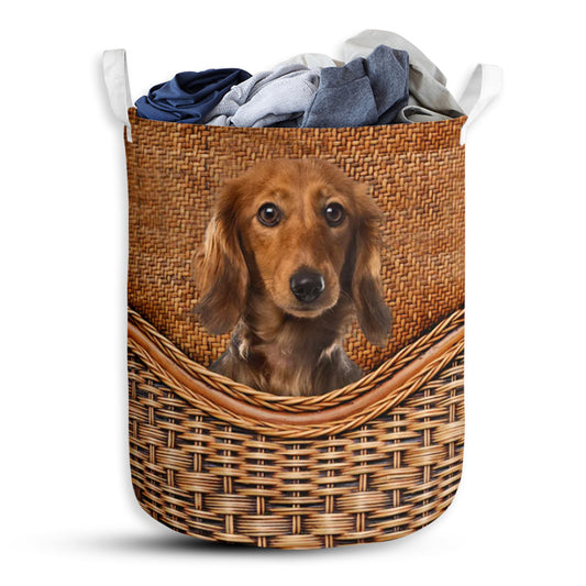Dachshund Dog Rattan Laundry Basket For Bathroom Bedroom Storage